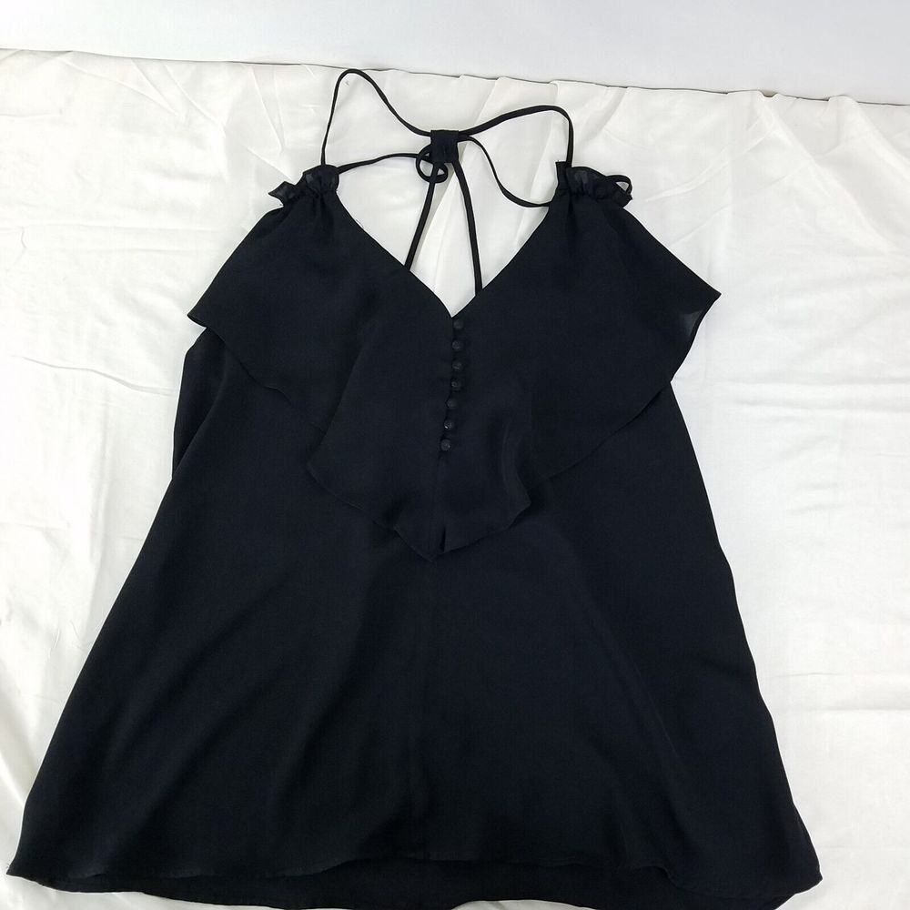 Charisma Shirt Womens Medium Black Top Sheer Sleeveless V Neck Strappy Back - Picture 3 of 9